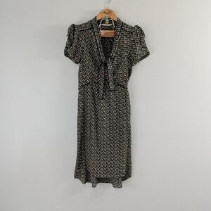 Diane von Furstenberg Dress Womens 2 Green Black Geometric Miss Kitt Silk Tea